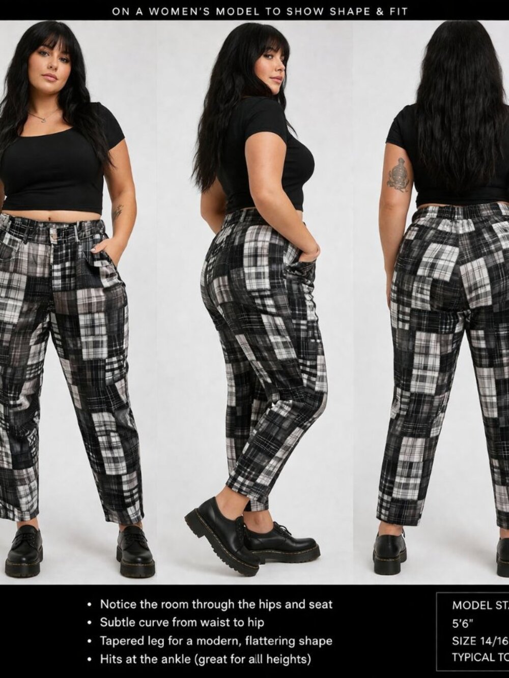 Black Madras Plaid Jean Style Pants Size 36 waist Size 16 Grunge Jeans Punk Ska